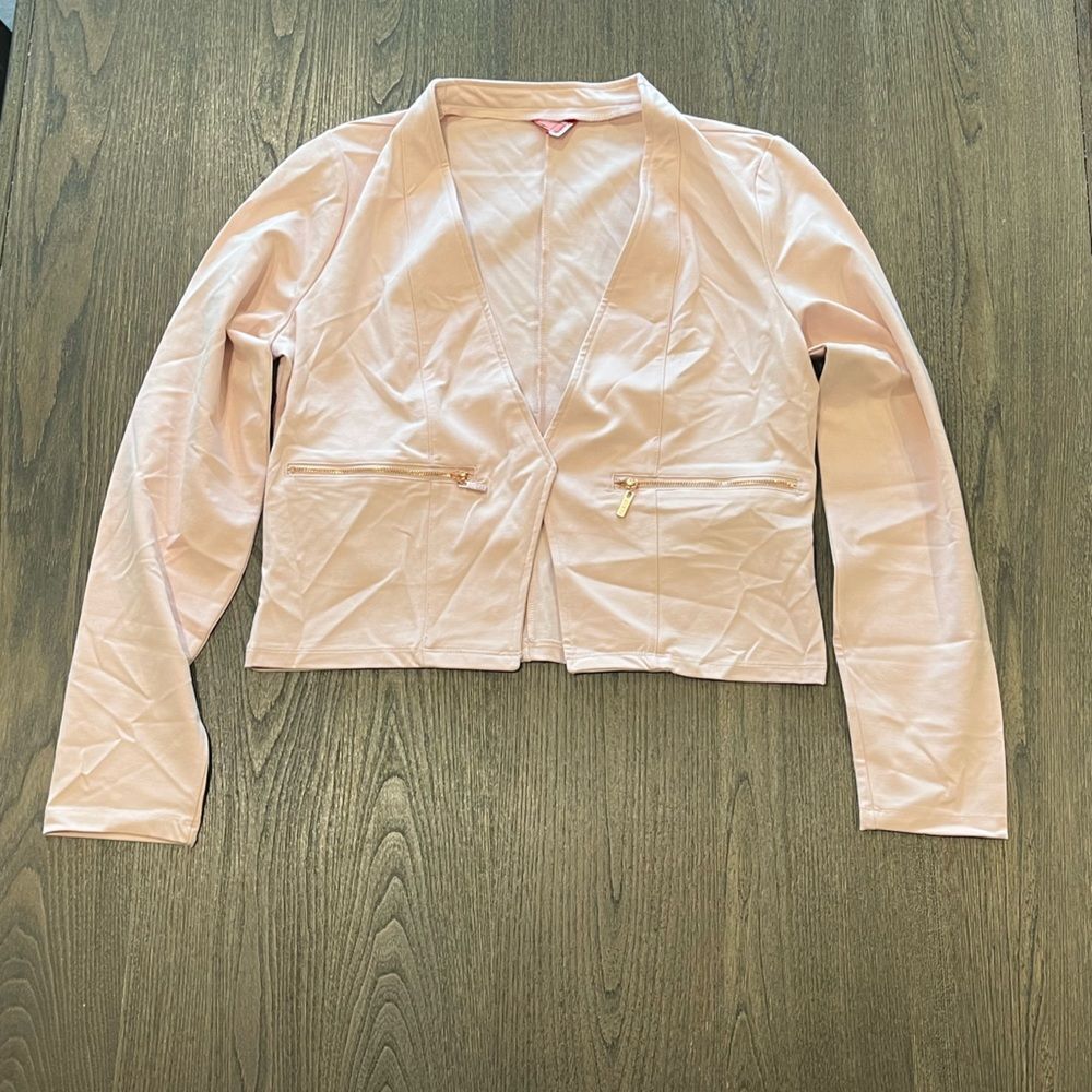 NWOT Guess Womens Light Pink Open Front Blazer Cropped Length - Size L